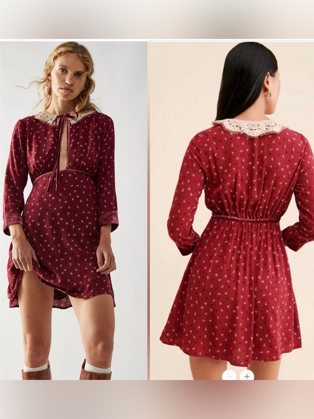 Free People Delfina Velvet Trim Babydoll Dress M